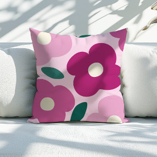 Coussin Motif Abstrait à fleurs Magenta Rose