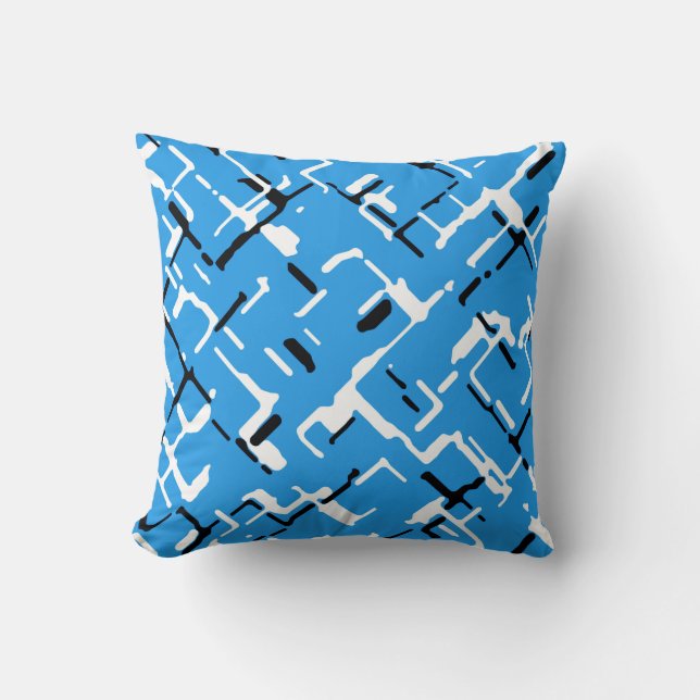 Coussin Motif Abstrait bleu et noir blanc (Recto)