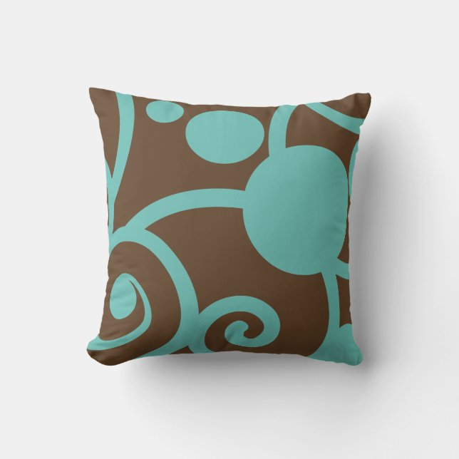 coussin motif abstrait marron et bleu turquoise (Recto)