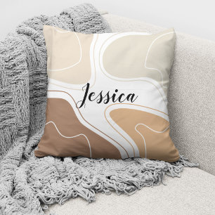 Coussin Motif Abstrait Moderne Bohème Brun Beige Nom