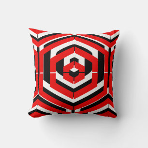 Coussin Motif abstrait noir, rouge, blanc avec dos solide