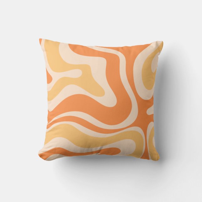 Coussin Motif Abstrait Retro Liquid Swirl dans Soft Orange (Recto)