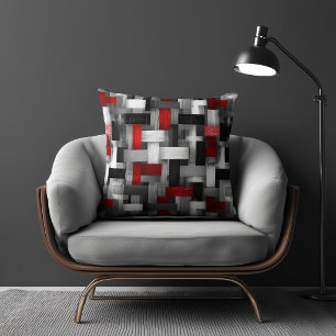 Coussin Motif abstrait rouge et blanc