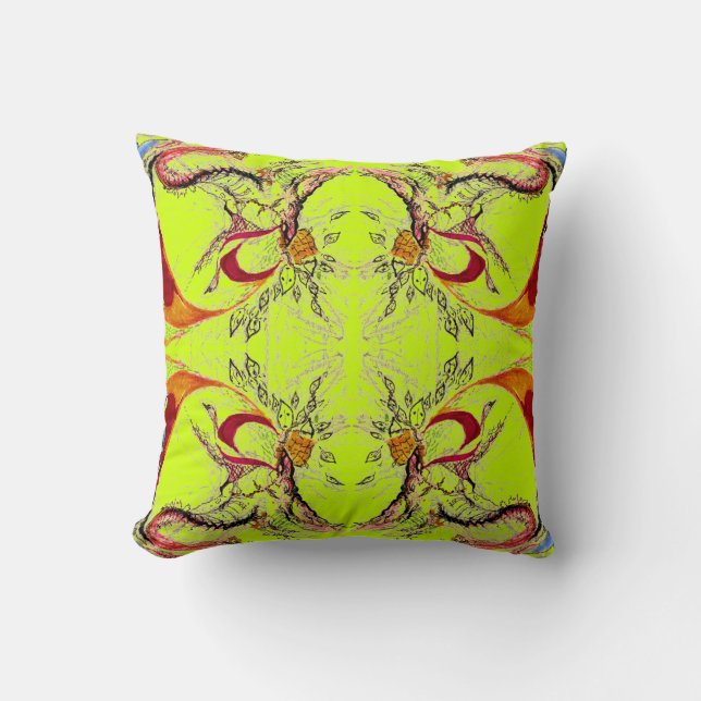 Coussin Motif Abstrait sur Lime Jaune Vert (Recto)
