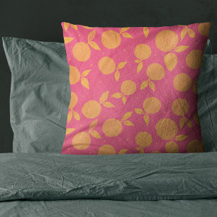 Coussin motif Abstrait tangerine rose et jaune