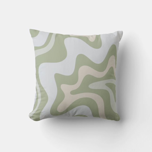 Coussin Motif Abstrait Trippy Retro Sage Green (Recto)