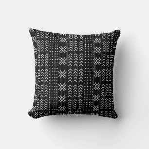 Coussin Motif africain de la nappe blanche noire moderne