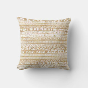 Coussin Motif africain tribal branché White & Gold