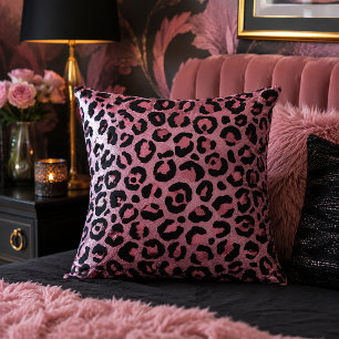 Coussin Motif animal à impression léopard rose et noir