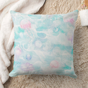 Coussin Motif aquarelle de méduses côtières