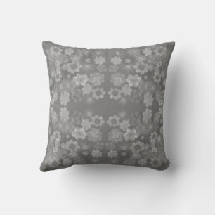 Coussin Motif aquarelle floral rétro noir blanc gris 