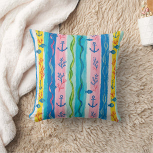 Coussin Motif aquarelle nautique rétro (4)