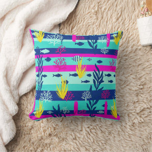 Coussin Motif aquarelle nautique rétro (5)