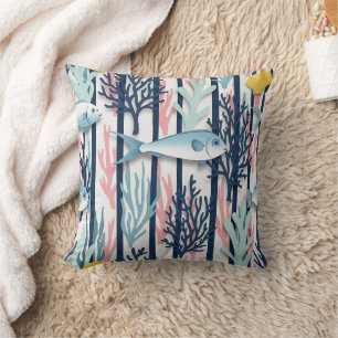 Coussin Motif aquarelle nautique rétro (6)