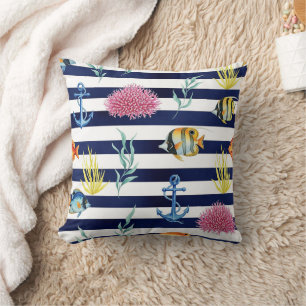Coussin Motif aquarelle nautique rétro (8)