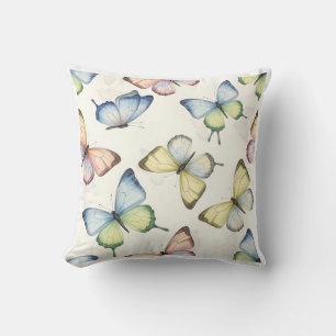 Coussin Motif aquarelle papillon pastel éthéré