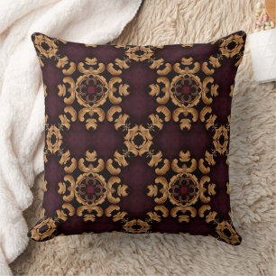 Coussin Motif arabesque or élégant rouge profond