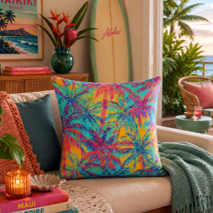 Coussin motif arbre à noix de coco imprimé hawaïen