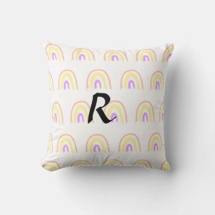 Coussin Motif arc-en-ciel simple aquarelle ajouter monogra