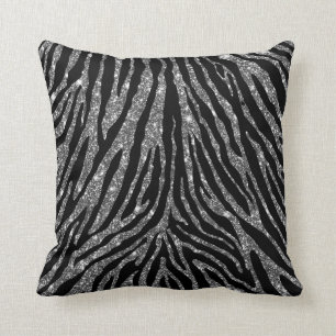 Coussin Motif argenté Girly mignon de noir de zèbre de