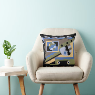 Coussin Motif Art Déco Vintage Jazz Cubisme Pochoir