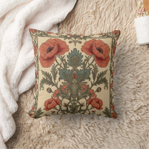 Coussin Motif Art Nouveau Coquelicots Floraux de William M