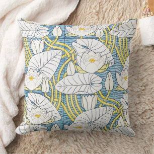 Coussin Motif Art Nouveau de nénuphar vert sauge
