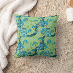 Coussin Motif Asiatique Bleu Vert
