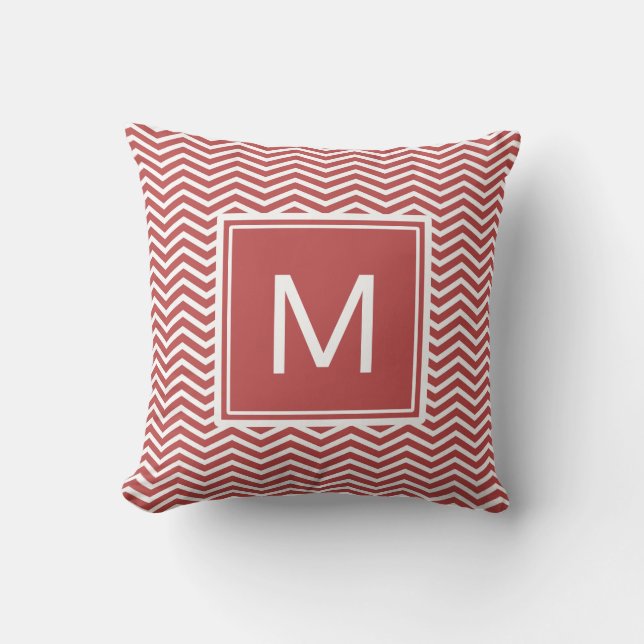 Coussin Motif Aurora rouge Chevron moderne avec Monogramme (Recto)