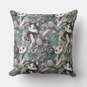 Coussin Motif avec des chats kawaii en kimonos,
