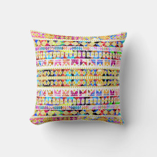 Coussin Motif aztèque tribal coloré
