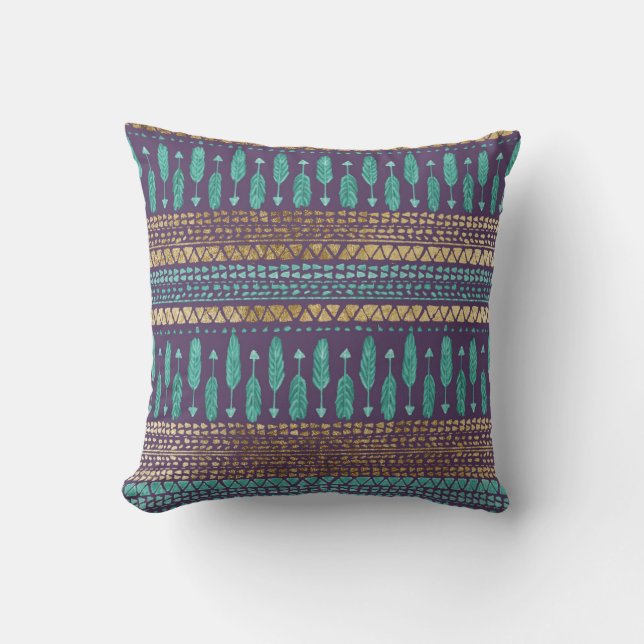 Coussin Motif aztèque tribal de flèches turquoises et (Recto)