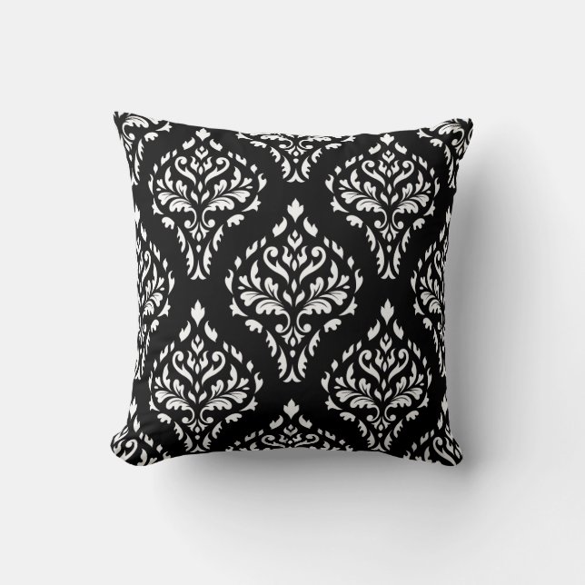 Coussin Motif baroque feuillu B&W I de répétition de damas (Recto)