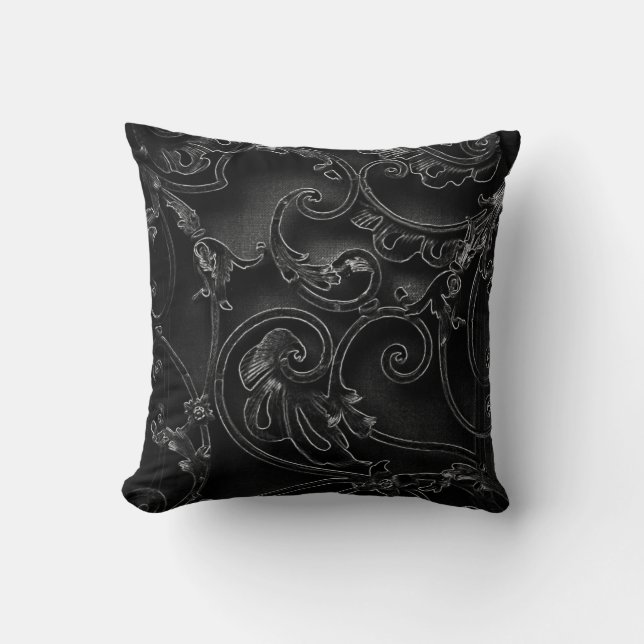 Coussin Motif baroque gothique noir de remous (Recto)