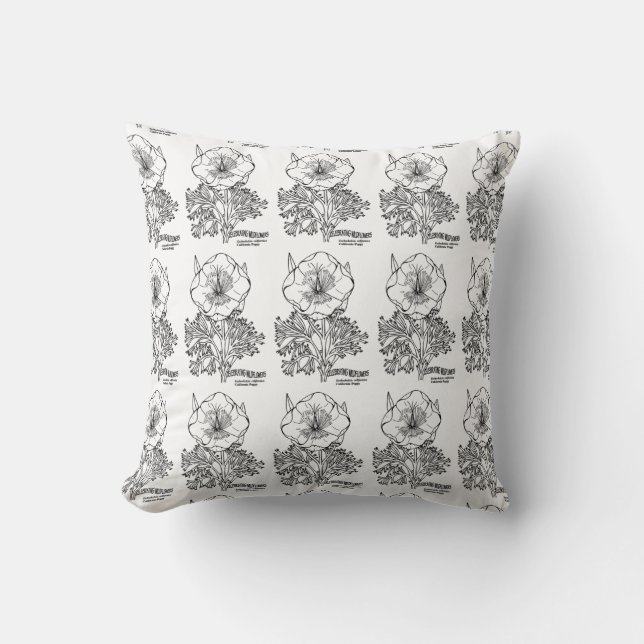 Coussin Motif Black White California Flowers (Recto)