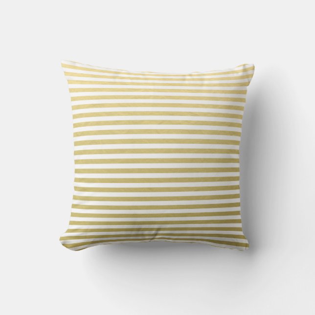 Coussin Motif blanc de rayures de feuille d'or de Faux (Recto)