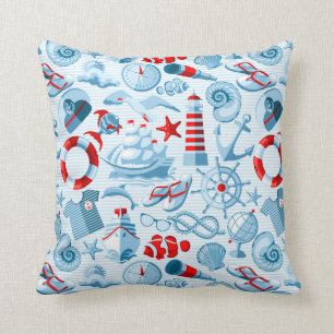 Coussin Motif blanc et bleu rouge nautique