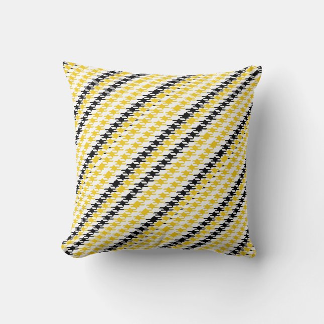 Coussin Motif blanc noir jaune lumineux de pied-de-poule (Recto)