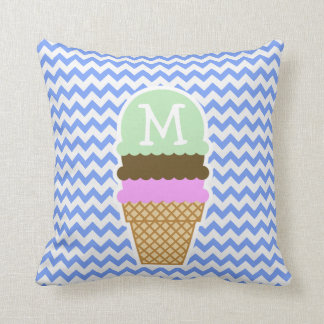 Coussin Motif bleu de Chevron ; Cornet de crème glacée
