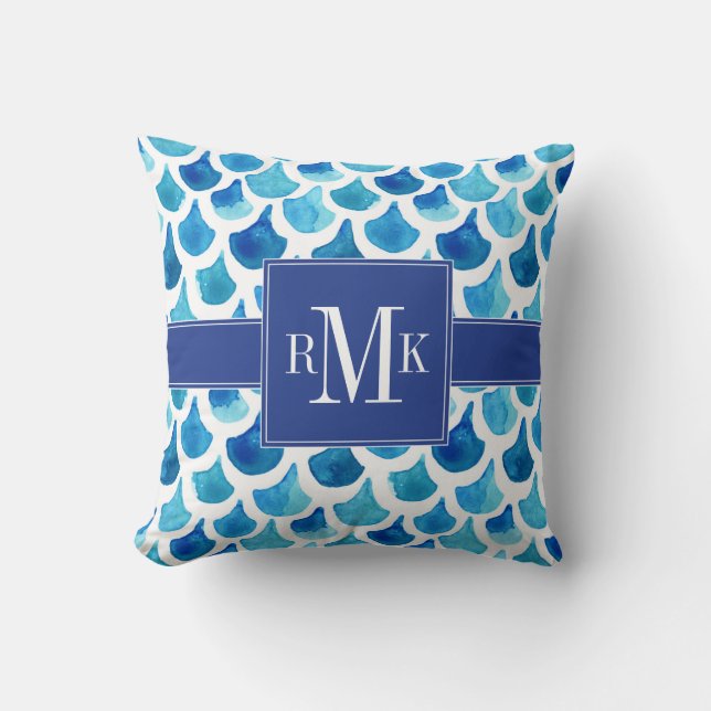 Coussin Motif bleu d'échelle d'aquarelle (Recto)