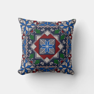Coussin Motif bleu, rouge et vert Tatreez