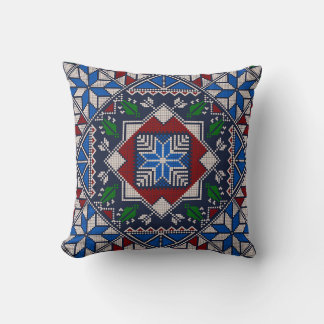 Coussin Motif bleu, rouge et vert Tatreez