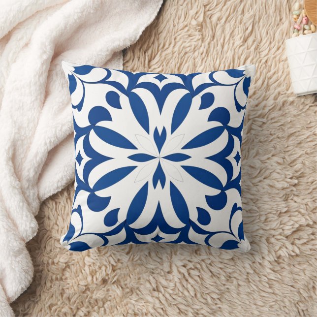 Coussin Motif bleu sur fond blanc (Couverture)