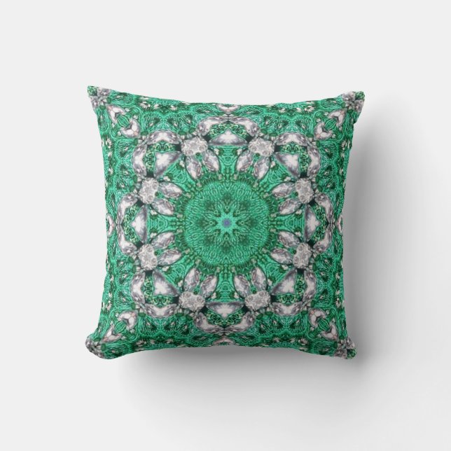 Coussin motif bohème chic vert émeraude mandala (Recto)