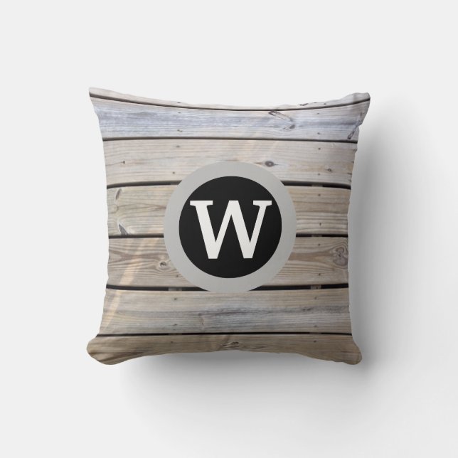 Coussin Motif Bois Rustique Monogramme (Recto)