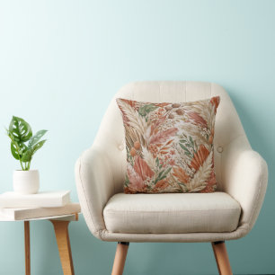 Coussin Motif Botanique Bohème en Terracotta Chaud de Pamp