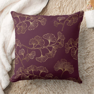 Coussin Motif botanique doré asiatique