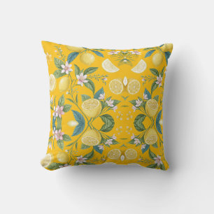 Coussin Motif botanique floral au citron frais