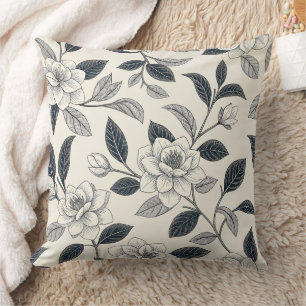 Coussin Motif botanique floral bleu vintage (2)