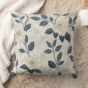Coussin Motif botanique floral bleu vintage (3)